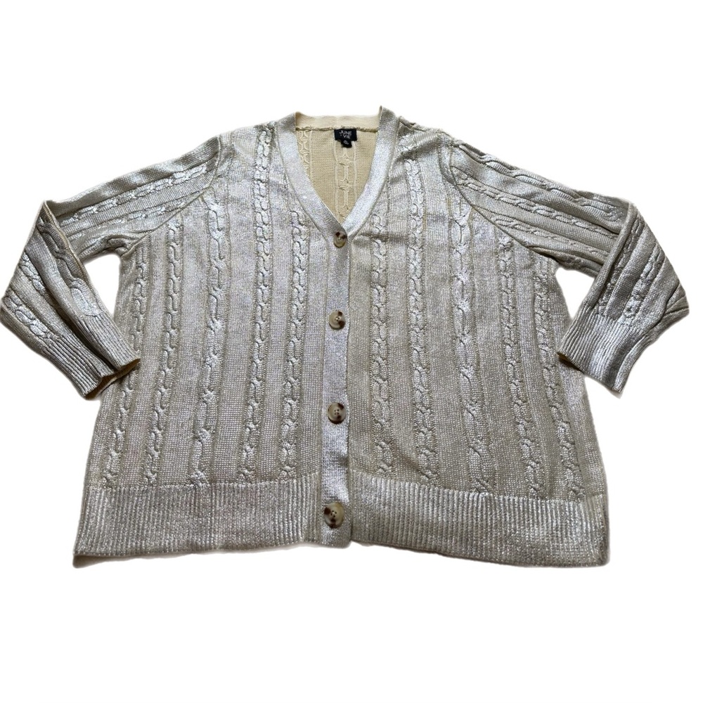 June + Vie Metallic Cable Knit Cardigan Sweater 2X Festive Christmas